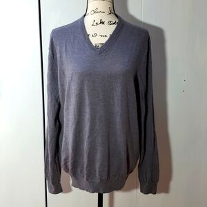 CK- Calvin Klein Mens Gray Vneck Neutral Preppy wool Longsleeve Sweater Sz.XL